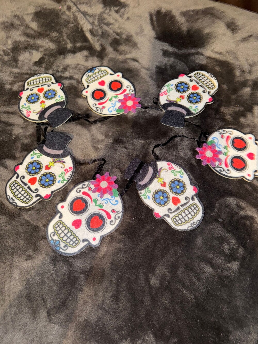 place & time Halloween Day of the Dead garland 4.33 ft colorful sugar skulls